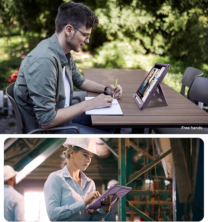 Dexnor Case for iPad 9th/8th/7th Generation 10.2 inch, Rugged Protective Case with 360° Rotating Hand Strap & Large Stand & Screen Protector & Pencil Holder Shockproof Full-Body Bumper Cover, Purple