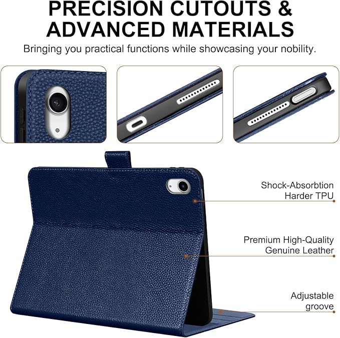 Genuine Leather Case for iPad 11th Gen 11" (2025/A16) & 10th Gen 10.9" (2022) | Slim Protective Cover with Adjustable Stand, Magnetic Closure, Auto Wake/Sleep, Premium Leather | Blue