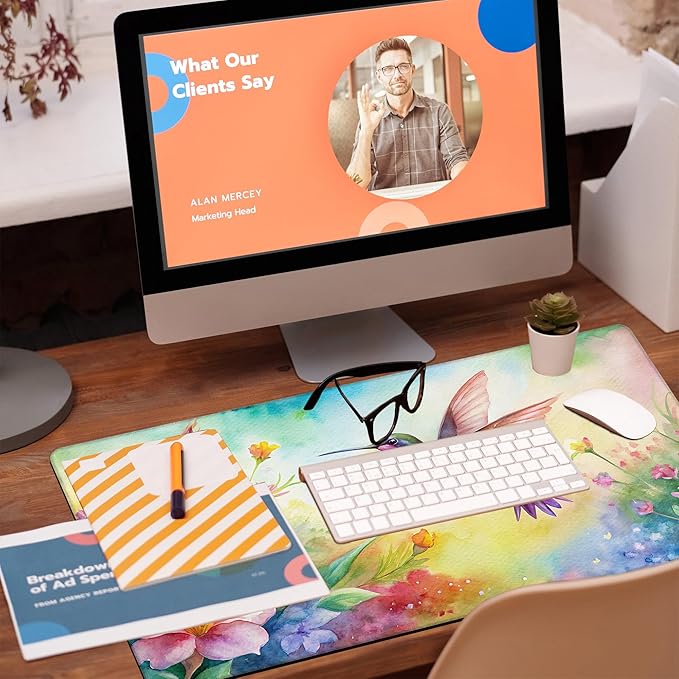 Large Gaming Mouse Pad for Desk, Watercolor Flying Hummingbird Desk Mat, Beautiful Garden Desk Pad, 31.5"x15.7" Extended Big Computer Keyboard Mouse Pad with Non-Slip Base and Stitched Edge