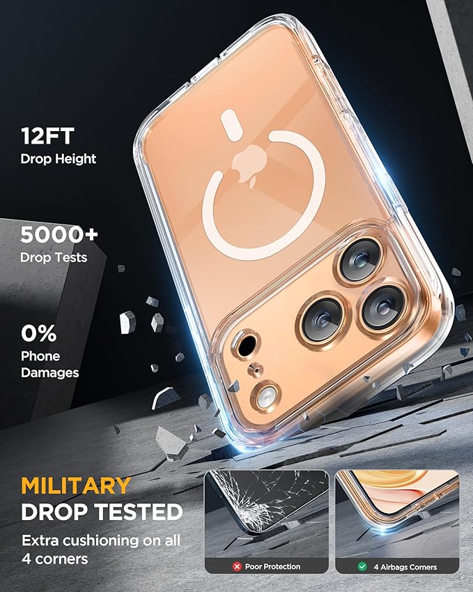 Miracase for iPhone 17 Pro Max Case 6.9" Full-Body Phone Case with Built-in Glass Screen Protector& Full Camera Protector,[Magnetic with MagSafe] Drop Proof 17 ProMax Cover, Clear