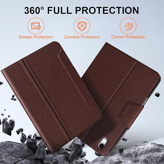 Leather Case for iPad Air 11" M4/M3/M2 (2026/2025/2024) & 10.9" 5th/4th Gen (2020/2022), Leather Folio with Pencil Holder, Auto Wake/Sleep, Adjustable Stand, Magnetic Closure- Red Brown
