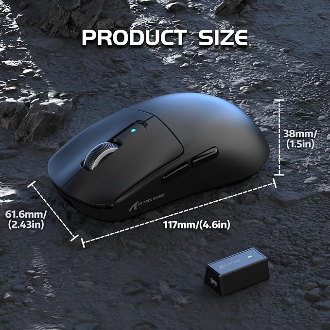 ATTACK SHARK R6 39g SUPERLIGHT Gaming Mouse, PixArt PAW3950MAX Gaming Sensor, Wireless 8K Mouse, MCU Nodic 52840, BT/2.4G/Wired Gaming Mouse, Adjustable DPI 42000, for Win11/Xbox/PS/Mac -Black
