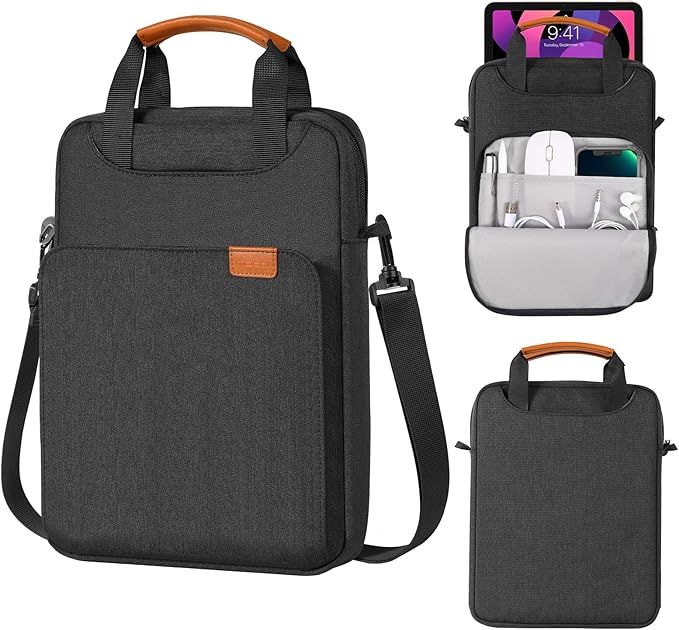 MoKo 9-11 Tablet Shoulder Sleeve Bag, Fits 11inch iPad Air M4 2026/Pro M5, iPad A16, i-Pad 10/9/8th 10.9/10.2, Surface Go 3/2 10.5, Tab S8/S9 11, Polyester Bag with Concealed Hand Strap, Black & Gray