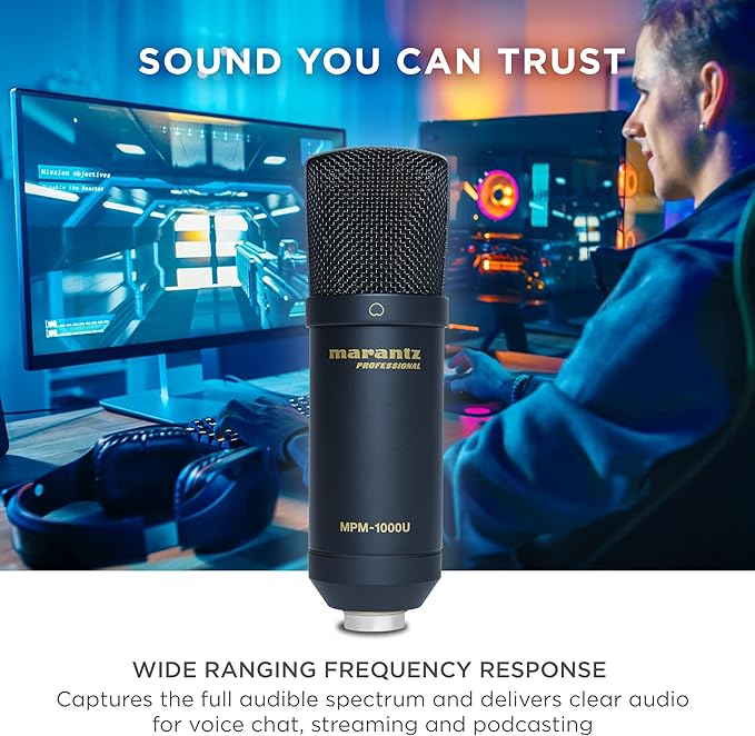 Marantz Professional MPM-1000U USB Condenser Microphone for Gaming, Streaming and Podcasting - Built-In Audio Interface, Desktop Stand, Plug-and-Play, Black