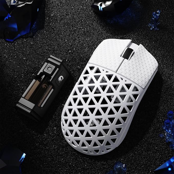 MAMBASNAKE M5 Ultra Carbon Fiber 8KHz Wireless Gaming Mouse,PAW3950MAX Sensor 42K DPI,39g Lightweight Tri-Mode 2.4GHz/BT/Wired Computer Mice,Web Driver Support,for Win/Mac/FPS/MOBA/Esports-White (B)