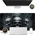 Large Gaming Mouse Pad, Ghostly Skulls in Mist Desk Mat, Scary Skulls Desk Pad, 31.5"x15.7" Extended Big Computer Keyboard Mouse Pad with Non-Slip Base and Stitched Edge
