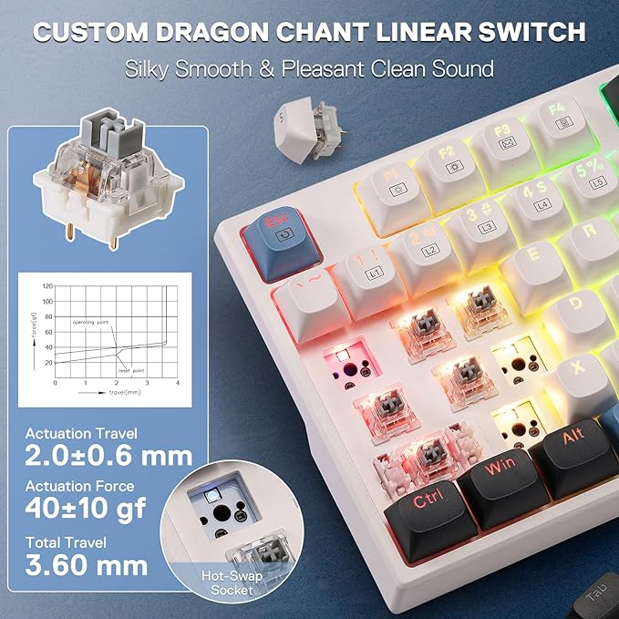 Redragon K668 Wired Gasket RGB Gaming Keyboard, 108 Keys Mechanical Keyboard w/Extra 4 Hotkeys, Upgraded Hot-swappable Socket, Sound Absorbing Foam, Mixed Color Keycaps, Custom Linear Switch