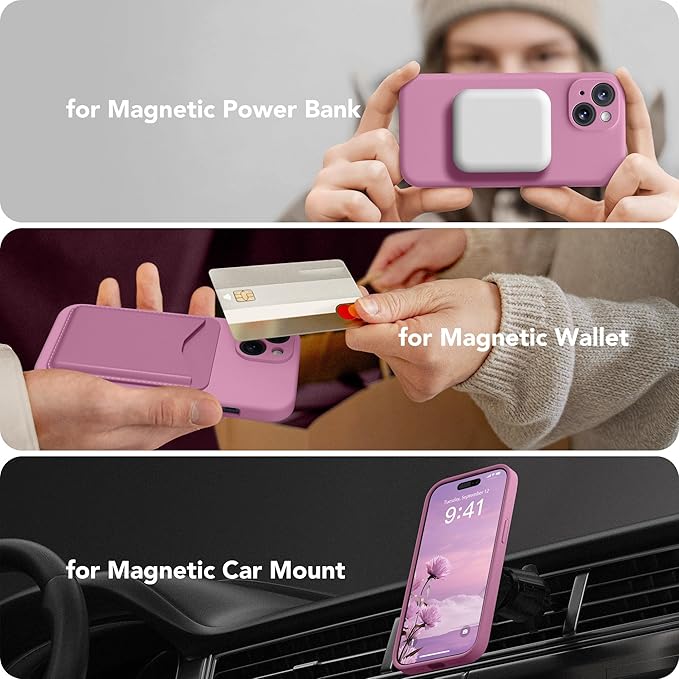 Magnetic for iPhone 14 Case, Compatible with MagSafe, [Full Camera Protection][Screen Protector] Silicone Shockproof Protective Phone Case for iPhone 14 6.1 inch, Blackcurrant
