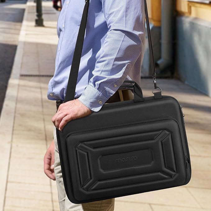 MOSISO Hard Shell Laptop Case for Men Women, 15-16 inch Geometric Splicing Computer Bag Compatible with MacBook HP Dell Lenovo Asus, 15.6 inch Laptop Bag with Front Raised Pocket&Shoulder Strap, Black