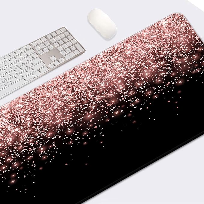 Britimes Rose Gold Pink Large Mouse Pad Non-Slip Golden Holiday Desk Pad Keyboard and Mouse Desk Mat Gaming Mousepad for Game, Office & Home, 31.5 x 15.7 in