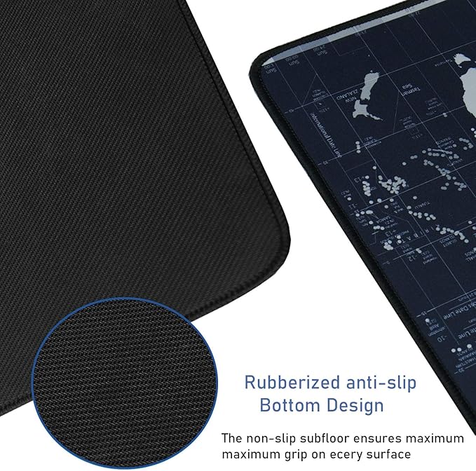 Gaming Mouse Pad, Large Extended Desk Mouse Pad, Non-Slip Spill-Resistant Mousepad with Special-Textured Surface, Anti-Fray Stitched Edges for Esports Pros Gamer Office - Map