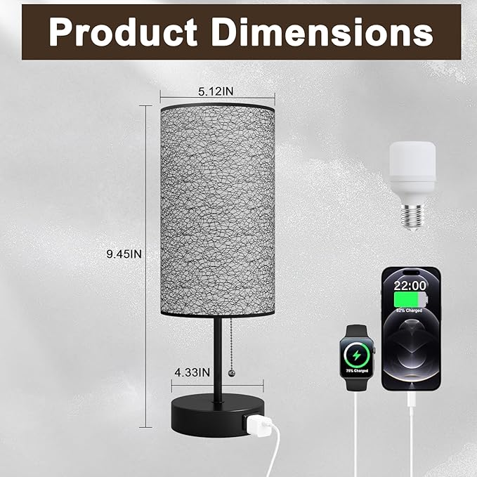 YIDPU Table Lamp for Bedroom,Nightstand Lamp for Bedside with AC Outlets,Adjustable 3color LED Light Desk Lamp for Home Decor,Included Bulb and Lamp Shade(Black-OnlyAC, 1PCS)