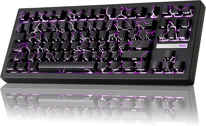 ZORNHER ZH870 Wireless Gaming Mechanical Keyboard,80% Black Custom Creamy Sound Keyboard with Shine Though Lightning IMD Keycaps,Creamy Sounding Linear Switches,Hot-Swappable,RGB Backlit