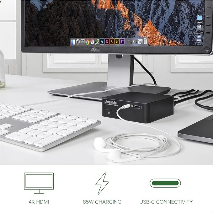 Plugable USB C Dock VESA Mount Compact with 85W Charging Thunderbolt 4/3 USB4 Compatible and Works with macOS, Windows, and ChromeOS Laptops (HDMI up to 4K@30Hz, USB-C PD) (Replaced by UD-Cube)