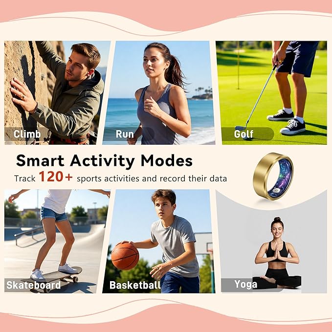 Smart Ring for Women & Men, Health & Fitness Tracker with Heart Rate/Sleep Monitoring/Blood Pressure, 5ATM Waterproof, Activity Trackers with Free App, Valentine's Day Gifts for Women
