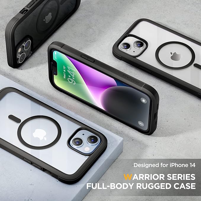 Miracase Magnetic for iPhone 14 Case 6.1",Full-Body Bumper, [Bubble Free] Built-in Tempered Glass Screen Protector+Lens Protector,Compatible with MagSafe,No Gap,Drop Proof Phone Case 14 Cover,Black