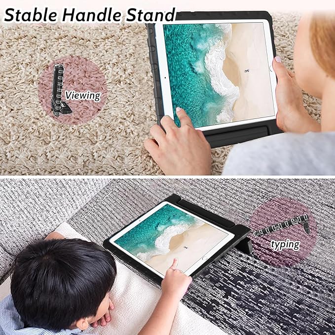 Dteck Kids Case for iPad 10.2 - Shockproof Rugged EVA Handle Stand Child Proof Case for iPad 9/8/7 Generation, Black