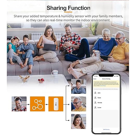 Tuya Smart Wireless Battery Powered Humidity and Temperature Sensor, Free Data Storage Export, Long-Lasting for Home/Basement/Baby Room, Alexa Compatible, Real-Time Alerts via App (2 Pack)