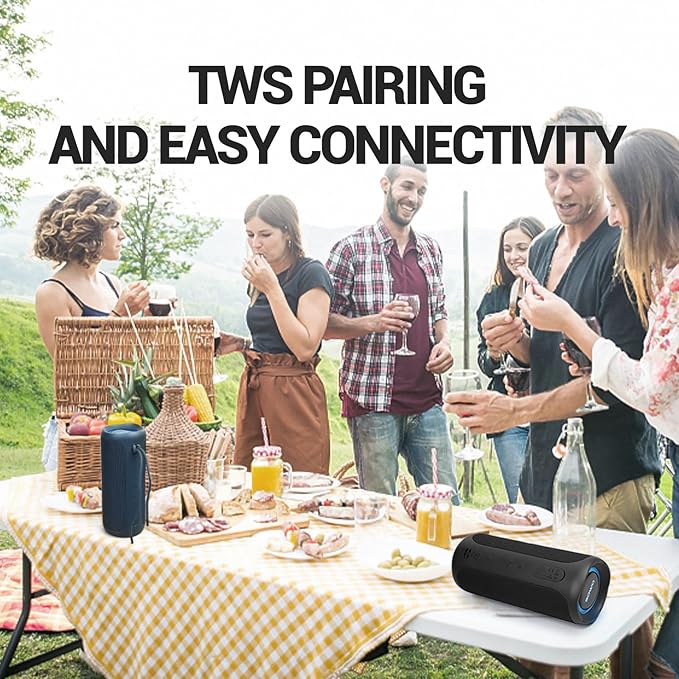 SOWO Waterproof Speaker Bluetooth Wireless- Portable Speaker Loud with Built-in Subwoofer and Tweeter, Extra Bass, Stereo Sound, IP67, Colorful Lights for Party, Outdoor, Camping - Blue