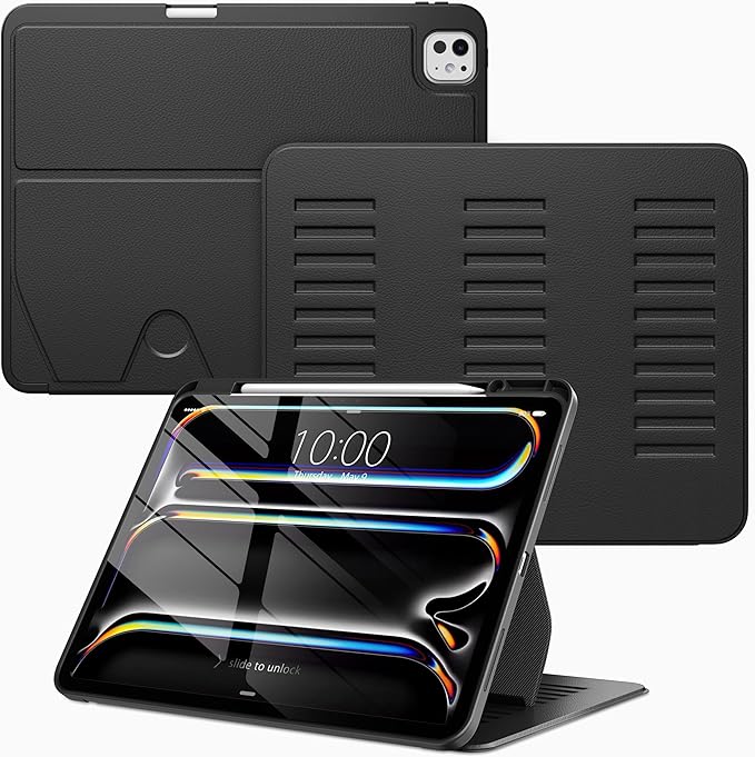 VIKESI Case for iPad iPad Pro 13-inch M5 or M4 Released in 2025 or 2024,Multiple Angles Magnetic Stand Cover,Shockproof Soft Back,Pencil Holder,and Auto Sleep/Wake,Black