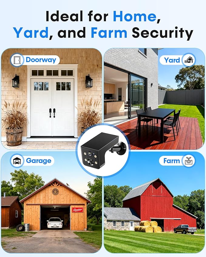 Thybro Security Camera Solar Outdoor 2K QHD Night Vision: Wireless WiFi Camera with AI Motion Detection & 2-Way Audio, IP67 Weatherproof, 100% Wire-Free for Home Security