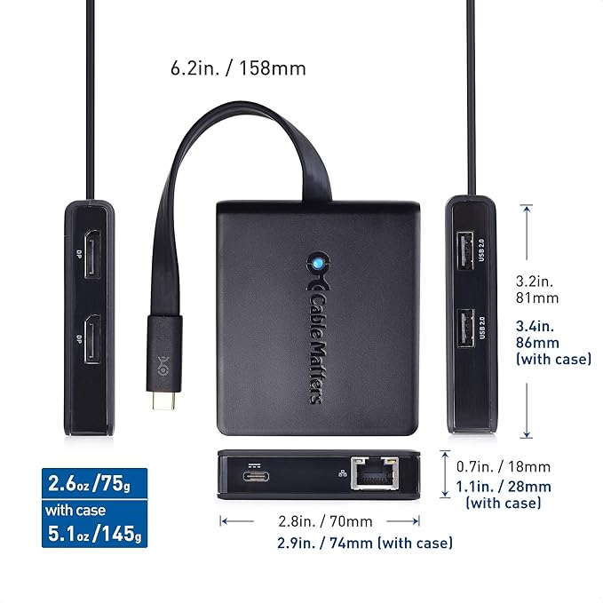 Cable Matters Dual 4K 60Hz Monitor USB C Hub with DisplayPort 1.4 and 100W Charging - macOS is Not Supported - Thunderbolt 3, Thunderbolt 4, USB4 Compatible for Surface Pro, XPS, Windows Only