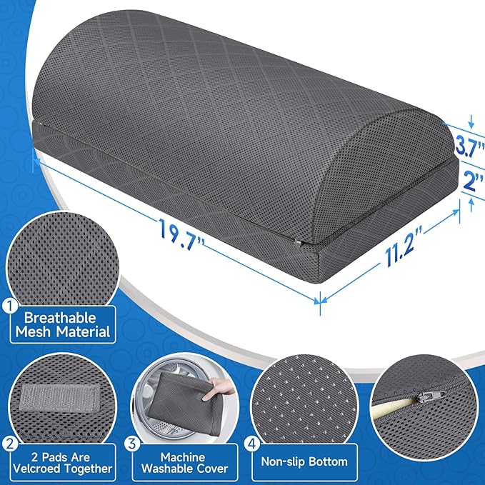 CushZone Foot Rest,Desk & Gaming Accessories,Foot Rest for Under Desk at Work,Comfortable Footrest with 2 Adjustable Heights & Removable Cover, Office Desk Accessories（Gray-20 in）