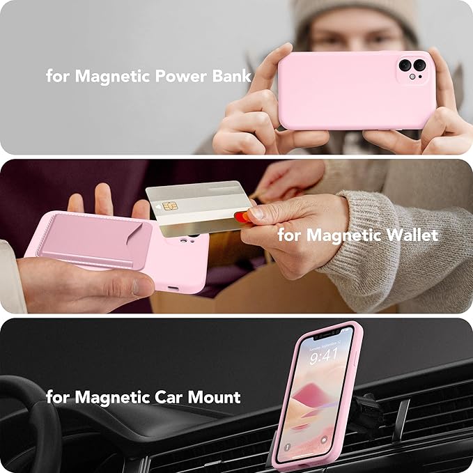 Magnetic for iPhone 11 Phone Case Silicone, Compatible with MagSafe, [Full Camera Protection][Screen Protector] Slim Shockproof Protective Case for iPhone 11 6.1", Chalk Pink