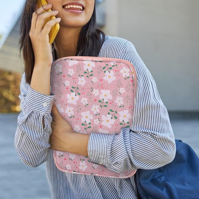 Dadanism 9-11" Tablet Sleeve Bag Carrying Case for iPad (A16) 11th Gen 11", iPad 10th Gen 10.9" Air 5/4, iPad Air M4/Pro 11", iPad 9/8/7th, Galaxy Tab A11+ Plus 11", Remarkable 2 10.3", Pink Flowers