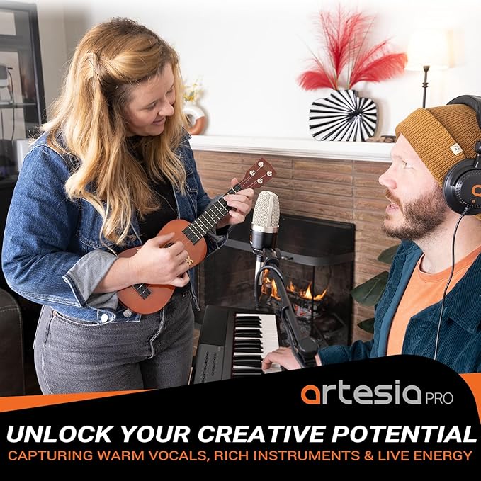 Artesia AMC-10 Condenser Microphone with Desktop Stand & 8ft XLR Cable Output, Professional Cardioid Studio Mic with Shock Mount & Pop Filter for Vocal Recording, Podcasting, Music Production