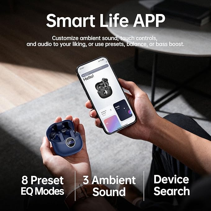 xinwld Adaptive Hybrid Active Noise Canceling 2026 Wireless Earbuds, 6 Mics ENC Clear Call Ear Buds, Hi-Res Audio Deep Bass Bluetooth 5.4 Headphones, 40H Playtime, Wireless Charging, LED, USB-C, Blue
