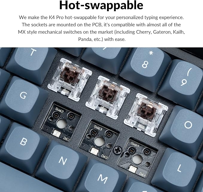 Keychron K4 Pro Custom Wireless Mechanical Keyboard, 100 Keys Hot-swappable QMK/VIA Programmable Macro with K Pro Brown Switch RGB Backlit Compatible with Mac Windows Linux - Black