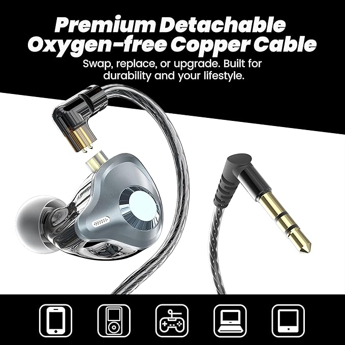 in Ear Monitor Headphones, HiFi IEM Wired Earbuds, Deep Bass Sound Isolating Earphones with USB C to 3.5mm Adapter and Detachable 2 Pin Cable for Singer/Musicians/Drummers