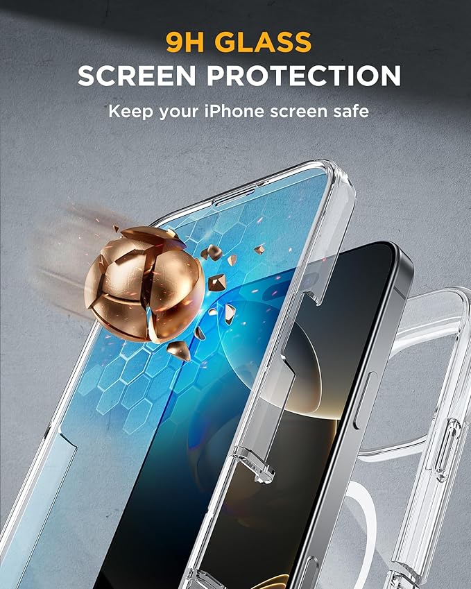 Miracase Magnetic for iPhone 16 Pro Case Full-Body Phone with Built-in Glass Screen Protector, [Compatible with MagSafe] Military Drop Proof 16 Pro Cover Bumper 6.3 inch, Clear