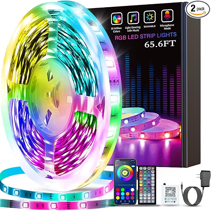 Tenmiro Led Lights for Bedroom, Music Sync LED Rope Lights APP Control with Remote, RGB Led Strip Lights for Room Kitchen Party Home Decoration (65.6ft)
