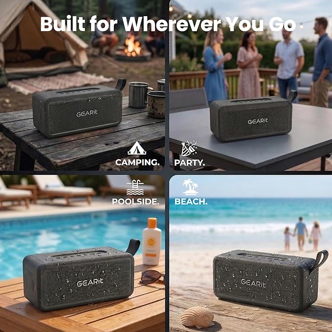 GEARit Portable Wireless Speaker | 40W Bluetooth Speaker V5.3 Deep Bass | IPX6 Waterproof TWS Pairing 15H Playtime Aux/USB/MicroSD for Camping Beach Party Garage RV Birthday Gifts