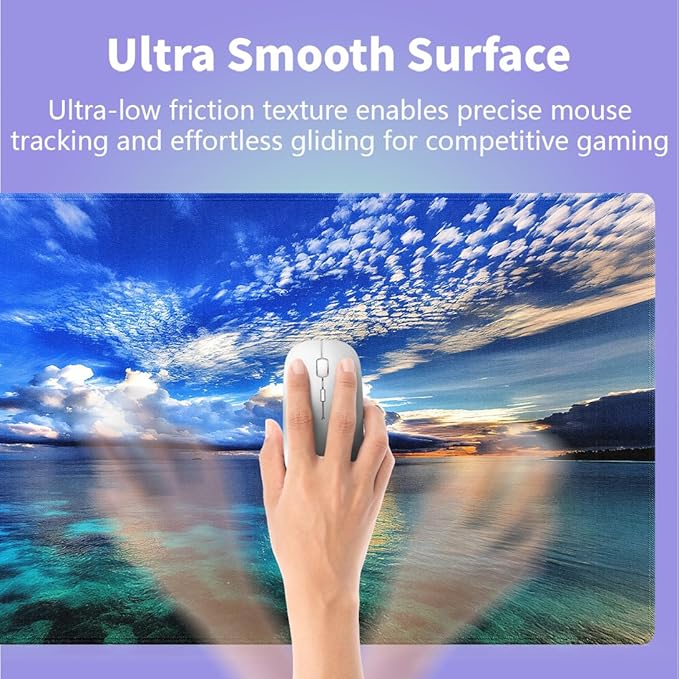 Large Gaming Mouse Pad (31.5" x 15.8")- Maldives Islands Paradise Majestic Tranquil Ocean Scene Mirrored Waters Overcast Clouds, Extra XXL Office Decor, Premium Stitched Anti-Slip Desk Mat