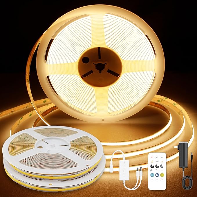 COB LED Strip Lights 65.6ft, LED Lights Warm White 2700K Strip Lights with Remote& App, Dimmable Super Bright 24V White LED Tape Lights,Cabinet Office Lighting.