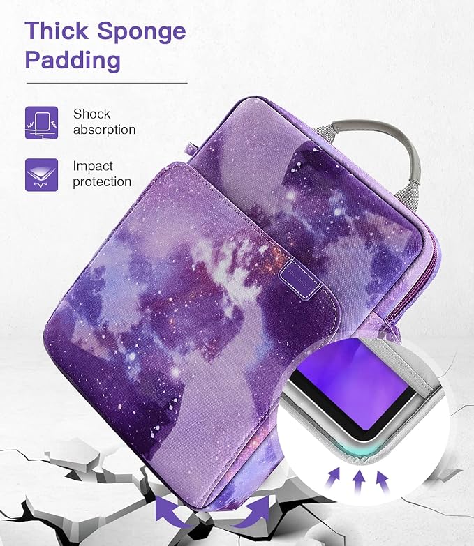 MoKo 13 Inch Tablet Sleeve Bag, Fits with 13 Inch New iPad Pro M5 & Air M4/M3, iPad Pro 12.9 M2&M1,Surface Laptop Go 12.4,Tab S8+/S9+ 12.4,Handle Carrying Case with Shoulder Strap, Purple Starry Sky