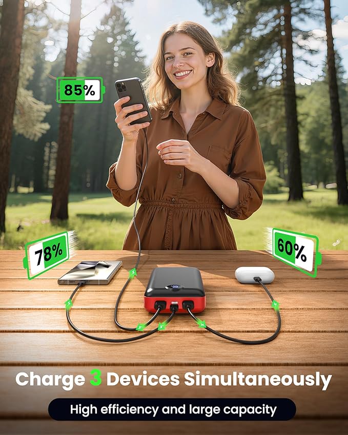 LOOPEAK Portable Charger Power Bank 50000mAh 22.5W Fast Charging Battery Bank USB C External Battery Pack with 3 Output & 2 Input Digital Display for iPhone 16/15/14/13/12, Samsung, iPad etc (Red)