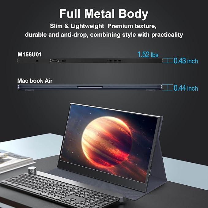 UFYQL 4K Portable Monitor 15.6 Inch, USB-C Laptop Screen with Metal Body & Magnetic Smart Cover, UHD IPS Second Display for MacBook PC, VESA Mountable Travel Monitor