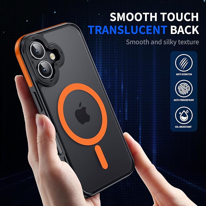 Strong Magnetic for iPhone 16 Plus case [10Ft Military-Grade Protection] Compatible with fit MagSafe Shockproof Slim Thin Cover 6.7 inch 16 Plus Phone case, Orange Bumper