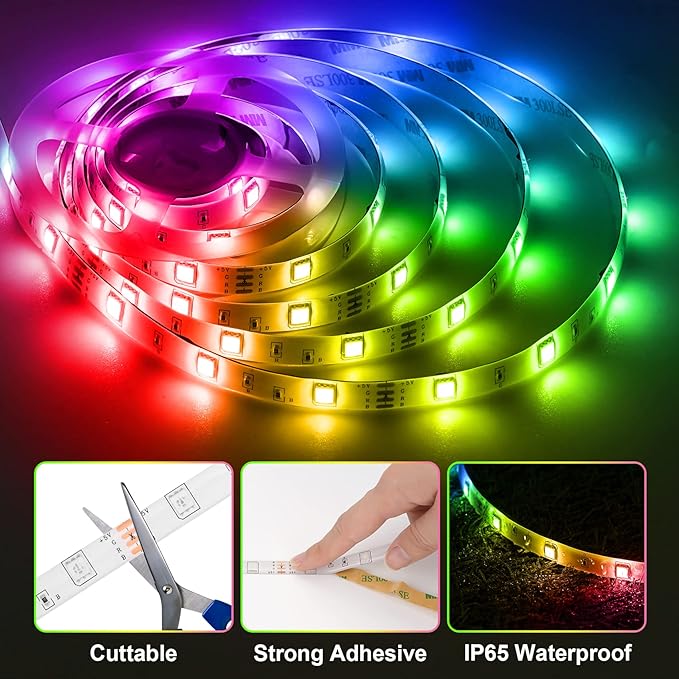 LED Strip Lights for TV, 9.8Ft RGB LED Lights for 32-50in TV Behind, App Control Music Sync Strip Lights IP65 Waterproof with Remote, USB LED Strips Bias Lighting for Bedroom PC Monitor Desk