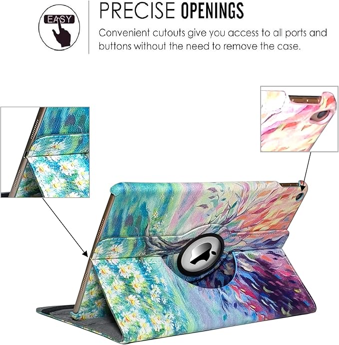 360 Degree Rotating Stand Smart Case for iPad Air (3rd Gen) 10.5" 2019 / iPad Pro 10.5" 2017, Auto Wake Up/Sleep Feature, Colorful Lucky Tree