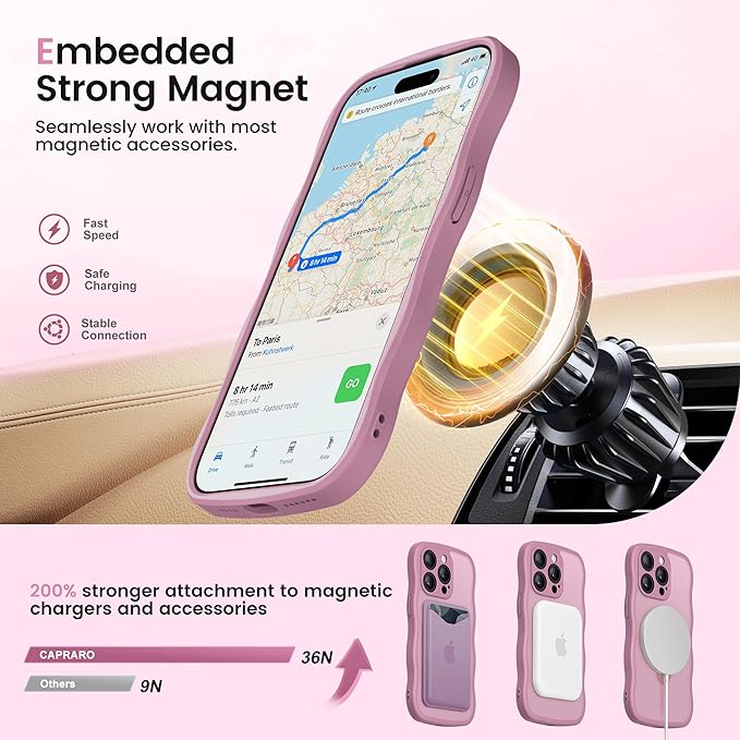 CAPRARO for iPhone 13 Pro Case with 360° Spin Magnetic Stand for Women, [Compatible with MagSafe] [Full Camera Protection] Cute Wave Translucent Matte Case for iPhone 13 Pro, Black Currant