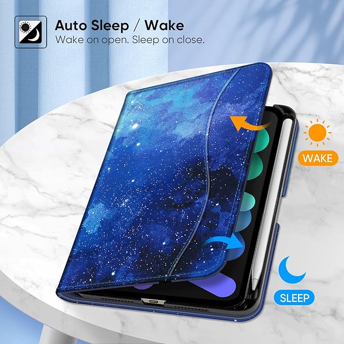 Fintie Folio Case for iPad Mini 7 (A17 Pro, 7th Generation) 2024 / iPad Mini 6 (6th Gen) 8.3 Inch, Multi-Angle Smart Stand Cover with Pencil Holder & Pocket, Auto Sleep/Wake, Starry Sky