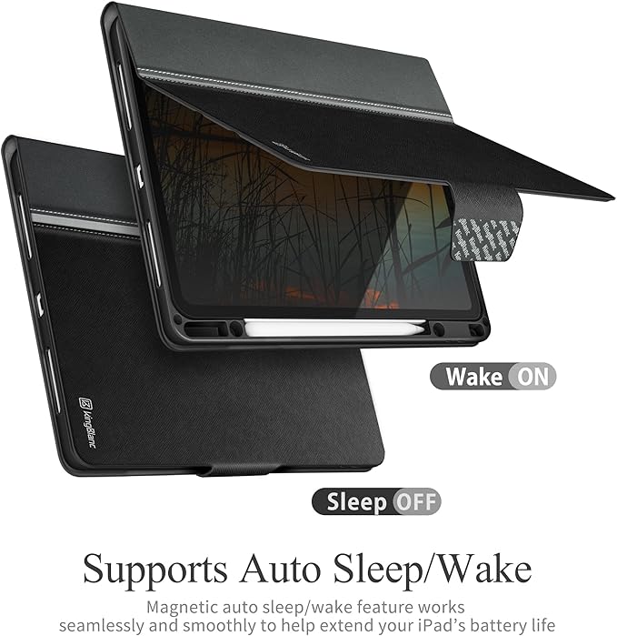 KingBlanc for iPad Pro 12.9 Case 6th/5th/4th/3rd Generation (2022/2021/2020) with Pencil Holder, PU Leather Smart Stand Cover, Auto Sleep/Wake, Apple Pencil2 Charging, Multi-Angle for Typing, Black