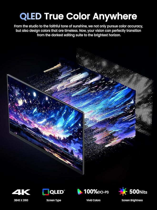 UPERFECT Portable Monitor 4K 120HZ QLED 17.3" | 0.1ms Gaming Monitor, 500 Nits | 3840 * 2160 UHD |100% DCI-P3 | USB-C & HDMI | VESA & Stand | Travel Screen for Laptop, Computer, Game Consoles