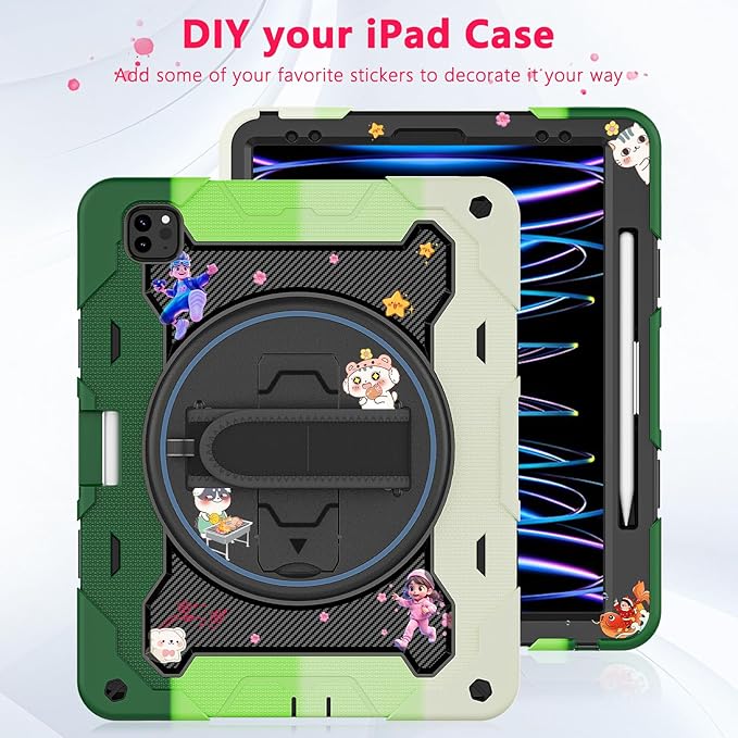 for iPad Pro 12.9 inch Case (6th/5th/4th/3rd Gen),Not fit iPad 12.9 2nd/1st Gen with Screen Protector for Kids with 360 Kickstand Hand Strap Pencil Holder [15ft Drop Protection]