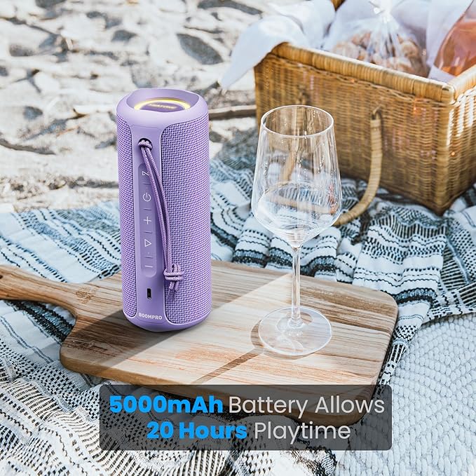 MIATONE Bluetooth Speakers 36W TWS Portable Speaker with Stereo Sound Bass, Bluetooth 5.3 Wireless USB Type C Outdoor, 5000mAh (Purple)